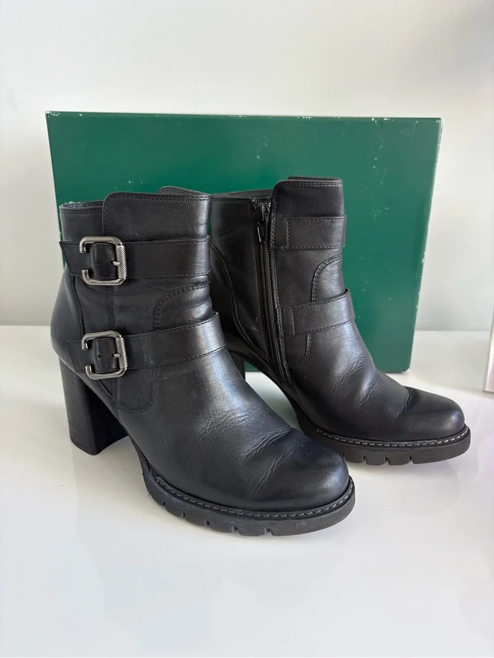 Paul Green moto block-heel ankle bootie sz 6.5